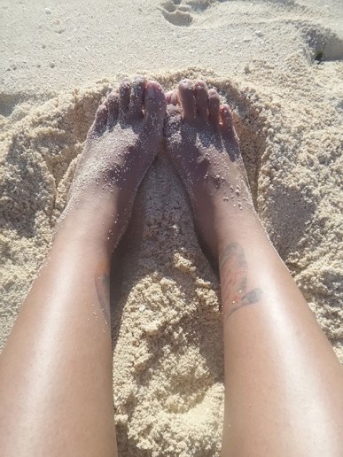 One of the things that I like about going to the beach is that you'll get a free pedicure courtesy of the sand
